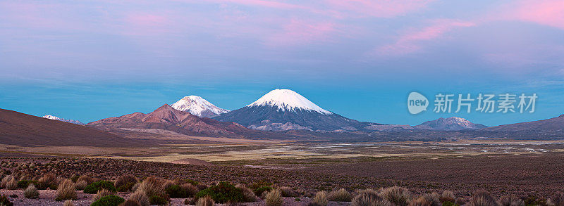 智利劳卡国家公园的帕里纳科塔火山，28MPix XXXXL全景图